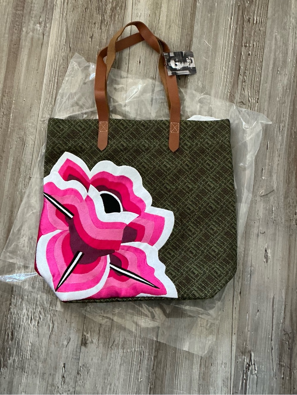Wyeth x Frida Kahlo tote bag with Pink Floral Applique
